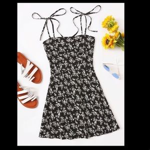 NWOT - Knot Shoulder Shirred Back Ditsy Floral Slip Dress - Shein